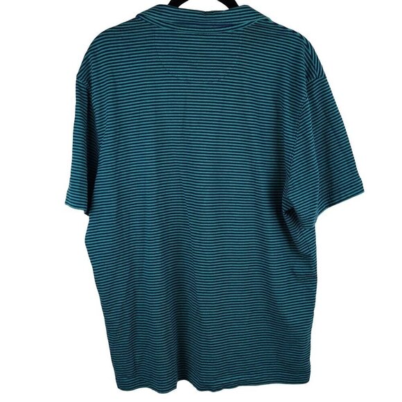 Untuckit Mens Large Segura Polo Shirt Teal & Navy Striped 100% Pima Cotton - Picture 7 of 7